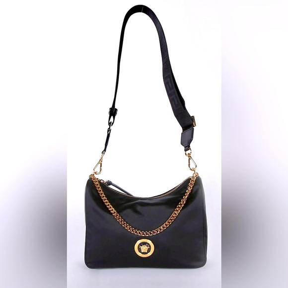 NWT VERSACE LA MEDUSA NYLON MINI TRIBUTE CHAIN CROSSBODY SHOULDER BAG GOLD HW - Picture 3 of 17